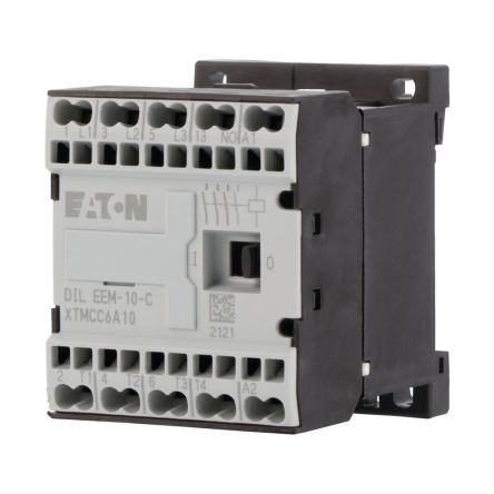 Eaton Contactor, 230/240 V Coil, 3-Pole, 42 A, 2.2 kW, 1N/O, 690 V [230042 DILEEM-10-C(230V50HZ,240V60HZ)]; 254-214