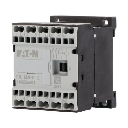 Eaton Contactor, 230/240 V Coil, 3-Pole, 42 A, 2.2 kW, 1N/C, 690 V [230135 DILEEM-01-C(230V50HZ,240V60HZ)]; 254-221