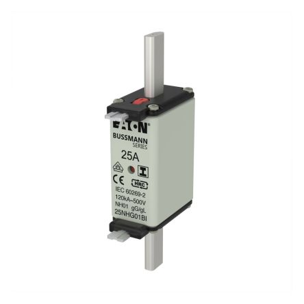Eaton 25A NH Fuse, 58 x 30 x 135mm, 500V ac [25NHG01BI NH FUSE 25A 500V GL/GG SIZE 01]; 254-470