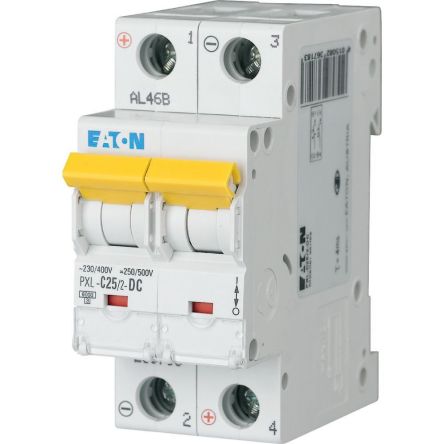 Eaton xPole - PXL PXL MCB, 2P, 25A Curve C, 440V AC, 48V DC, 10 kA Breaking Capacity [236718 PXL-C25/2-DC]; 254-641
