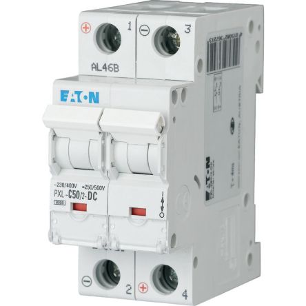 Eaton xPole - PXL PXL MCB, 2P, 50A Curve C, 440V AC, 48V DC [236721 PXL-C50/2-DC]; 254-643