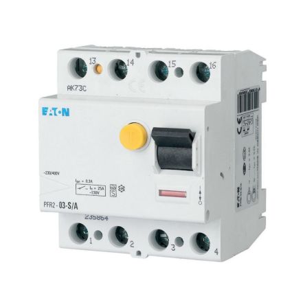 Eaton PFR RCCB, 25A, 4 Pole, 3mA, Type A, 230/400V ac [235864 PFR2-03-S/A]; 255-060