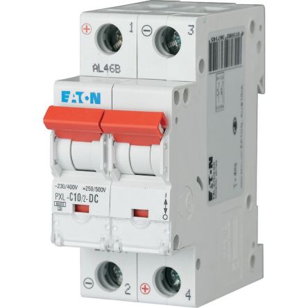 Eaton xPole - PXL PXL MCB, 2P, 10A Curve C, 440V AC, 48V DC, 10 kA Breaking Capacity [236714 PXL-C10/2-DC]; 255-185