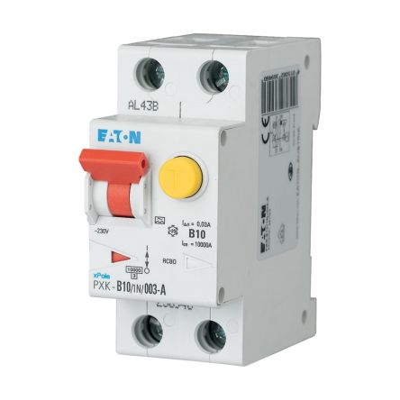 Eaton RCBO, 10A Current Rating, 1P + N Poles, 300mA Trip Sensitivity, Type B, xPole Range [236954 PXK-B10/1N/03-A]; 255-191