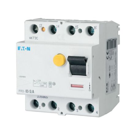 Eaton PFR RCCB, 25A, 4 Pole, 3mA, Type A, 230/400V ac [235865 PFR3-03-S/A]; 255-306