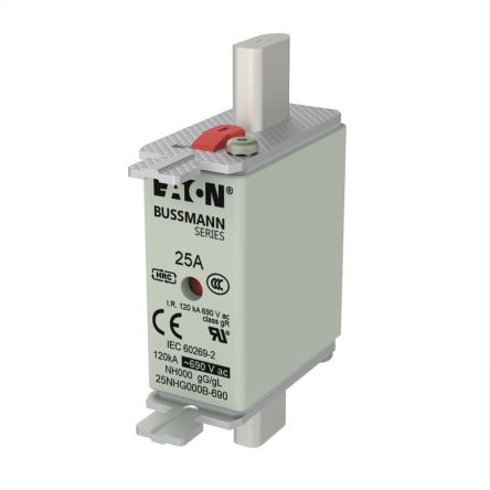 Eaton 25A Tag Fuse, 21 x 79mm, 690V [25NHG000B-690 NH FUSE 25A 690V SIZE 000 GG MGL]; 255-541