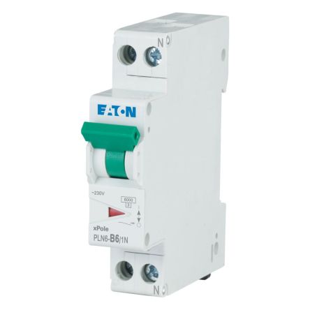 Eaton PLN6 PLN6 MCB, 1P, 6A Curve B, 230V AC, 6 kA Breaking Capacity [263269 PLN6-B6/1N-DE]; 255-567