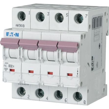 Eaton xPole - PXL PXL MCB, 4P, 32A Curve B, 400V AC, 10 kA Breaking Capacity [236593 PXL-B32/4]; 255-753