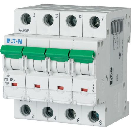 Eaton xPole - PXL PXL MCB, 4P, 6A Curve D, 400V AC, 10 kA Breaking Capacity [236653 PXL-D6/4]; 255-761