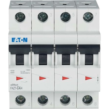 Eaton xEffect FAZ MCB, 4P, 4A Curve C, 440V AC, 60V DC, 15 kA Breaking Capacity [240949 FAZT-C4/4]; 255-789
