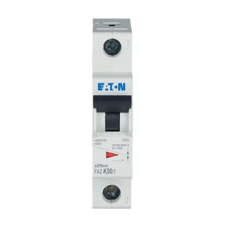 Eaton xEffect FAZ MCB, 1P, 50A Curve K, 230V AC, 48V DC, 10 kA Breaking Capacity [278604 FAZ-K50/1]; 256-690