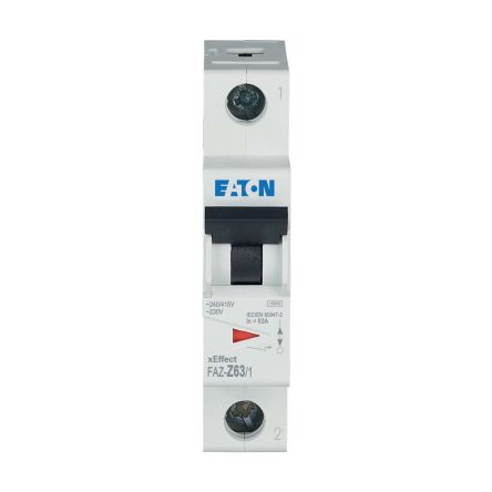 Eaton xEffect FAZ MCB, 1P, 63A, Type Z, 230V AC, 48V DC, 10 kA Breaking Capacity [278632 FAZ-Z63/1]; 256-696