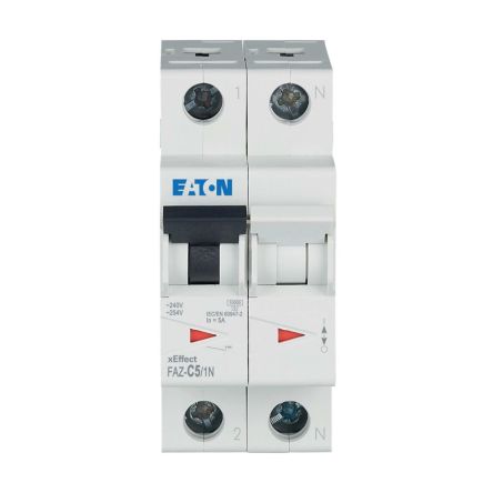 Eaton xEffect FAZ MCB, 1+N, 5A Curve C, 230V AC, 10 kA Breaking Capacity [278667 FAZ-C5/1N]; 256-707