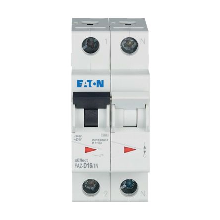 Eaton xEffect FAZ MCB, 1+N, 16A Curve D, 230V AC, 10 kA Breaking Capacity [278697 FAZ-D16/1N]; 256-715