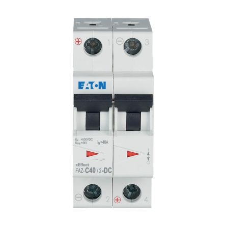 Eaton xEffect FAZ MCB, 2P, 40A Curve C, 250V DC, 10 kA Breaking Capacity [279144 FAZ-C40/2-DC]; 256-847