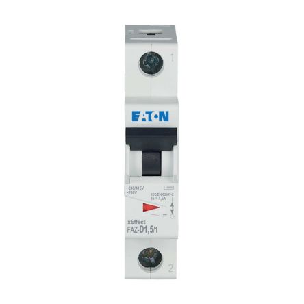 Eaton xEffect FAZ MCB, 1P, 1.5A Curve D, 230V AC, 48V DC, 10 kA Breaking Capacity [278570 FAZ-D1,5/1]; 256-909