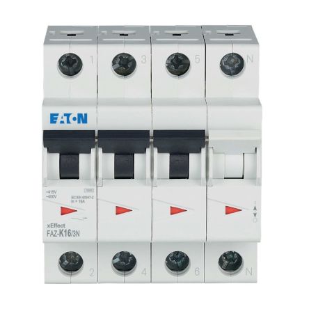 Eaton xEffect FAZ MCB, 3+N, 16A Curve K, 400V AC, 10 kA Breaking Capacity [279013 FAZ-K16/3N]; 257-014