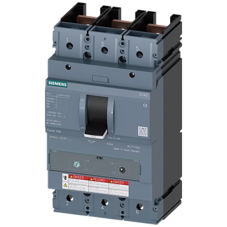 Siemens, SENTRON MCCB Molded Case Circuit Breaker 3P 600A, Breaking Capacity 65 kA, Fixed Mount [3VA5460-6EF31-0AA0]; 257-670