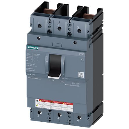 Siemens, SENTRON MCCB Molded Case Circuit Breaker 2P 600A, Breaking Capacity 100 kA, Fixed Mount [3VA5460-1BB61-0AA0]; 257-703