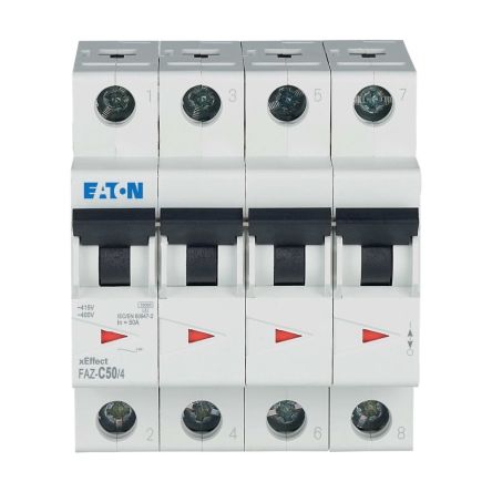 Eaton xEffect FAZ MCB, 4P, 50A Curve C, 400V AC, 60V DC, 10 kA Breaking Capacity [279066 FAZ-C50/4]; 258-031