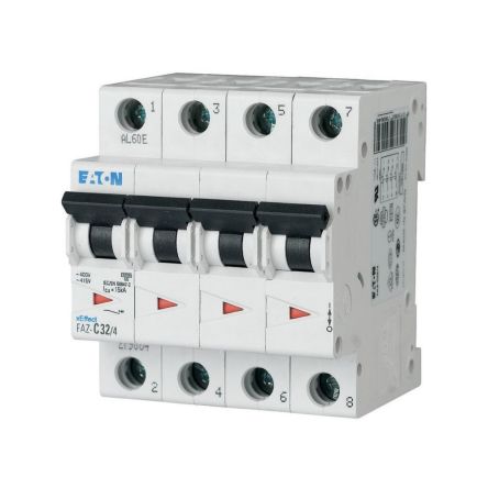 Eaton xEffect FAZ MCB, 4P, 750mA Curve C, 400V AC, 15 kA Breaking Capacity [279045 FAZ-C0,75/4]; 258-238