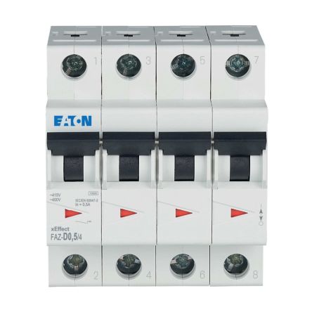 Eaton xEffect FAZ MCB, 4P, 500mA Curve D, 400V AC, 10 kA Breaking Capacity [279068 FAZ-D0,5/4]; 258-245