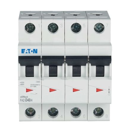 Eaton xEffect FAZ MCB, 4P, 40A Curve D, 400V AC, 60V DC, 10 kA Breaking Capacity [279088 FAZ-D40/4]; 258-251