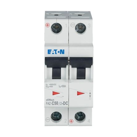 Eaton xEffect FAZ MCB, 2P, 50A Curve C, 250V DC, 10 kA Breaking Capacity [279145 FAZ-C50/2-DC]; 258-266