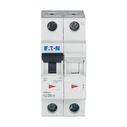 Eaton xEffect FAZ MCB, 1+N, 6A Curve D, 230V AC, 10 kA Breaking Capacity [278691 FAZ-D6/1N]; 258-337