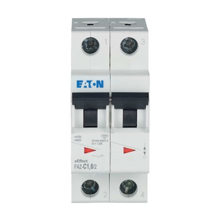 Eaton xEffect FAZ MCB, 2P, 1.6A Curve C, 400V AC, 60V DC, 10 kA Breaking Capacity [278747 FAZ-C1,6/2]; 258-356