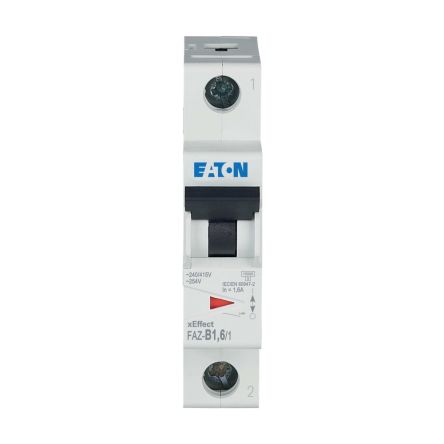 Eaton xEffect FAZ MCB, 1P, 1.6A Curve B, 240V AC, 60V DC, 10 kA Breaking Capacity [278522 FAZ-B1,6/1]; 258-728