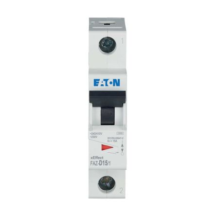 Eaton xEffect FAZ MCB, 1P, 15A Curve D, 230V AC, 10 kA Breaking Capacity [278583 FAZ-D15/1]; 258-737