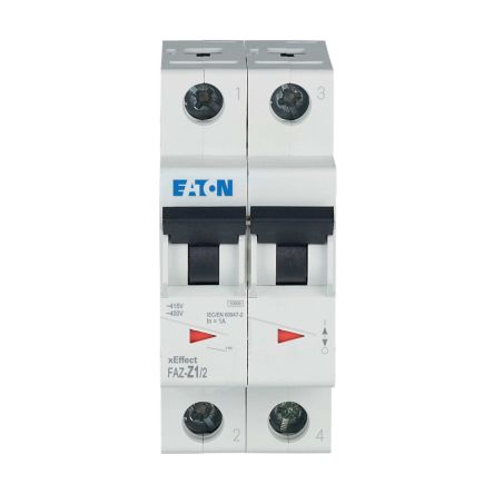 Eaton xEffect FAZ MCB, 2P, 1A, Type Z, 400V AC, 96V DC, 10 kA Breaking Capacity [278817 FAZ-Z1/2]; 258-747