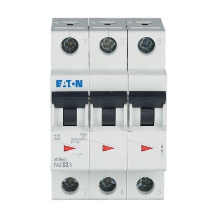 Eaton xEffect FAZ MCB, 3P, 3A Curve B, 400V AC, 10 kA Breaking Capacity [278837 FAZ-B3/3]; 258-755