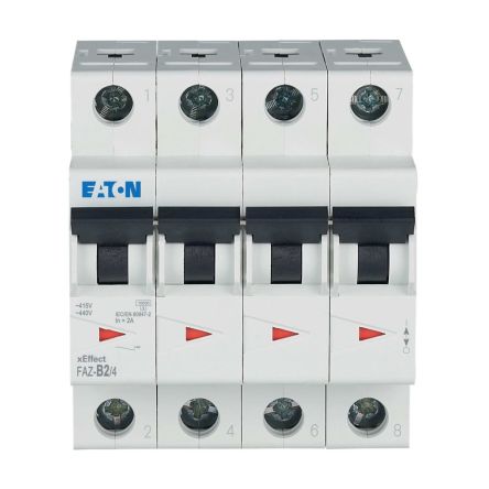 Eaton xEffect FAZ MCB, 4P, 2A Curve B, 400V AC, 10 kA Breaking Capacity [279023 FAZ-B2/4]; 258-867