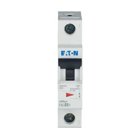 Eaton xEffect FAZ MCB, 1P, 5A Curve B, 230V AC, 48V DC, 10 kA Breaking Capacity [278528 FAZ-B5/1]; 258-992