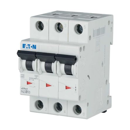 Eaton xEffect FAZ MCB, 3P, 1A Curve B, 400V AC, 10 kA Breaking Capacity [278832 FAZ-B1/3]; 259-017