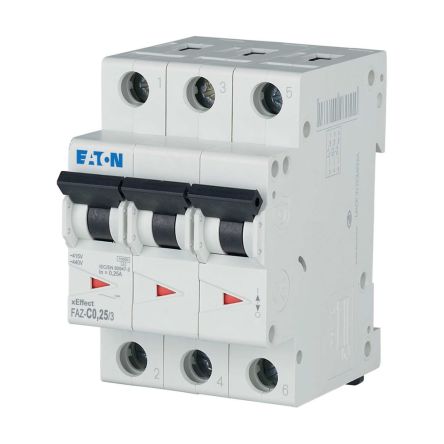 Eaton xEffect FAZ MCB, 3P, 250mA Curve C, 400V AC, 15 kA Breaking Capacity [278855 FAZ-C0,25/3]; 259-018