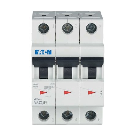 Eaton xEffect FAZ MCB, 3P, 500mA, Type Z, 400V AC, 10 kA Breaking Capacity [278918 FAZ-Z0,5/3]; 259-026
