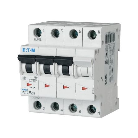 Eaton xEffect FAZ MCB, 3+N, 2.5A Curve B, 400V AC, 10 kA Breaking Capacity [278938 FAZ-B2,5/3N]; 259-033