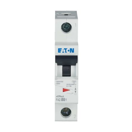Eaton xEffect FAZ MCB, 1P, 8A Curve B, 230V AC, 48V DC, 10 kA Breaking Capacity [278530 FAZ-B8/1]; 259-178