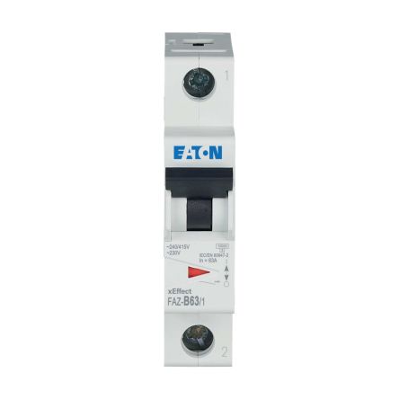 Eaton xEffect FAZ MCB, 1P, 63A Curve B, 240/415V AC, 60V DC, 10 kA Breaking Capacity [278541 FAZ-B63/1]; 259-179