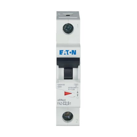Eaton xEffect FAZ MCB, 1P, 2.5A Curve C, 230V AC, 10 kA Breaking Capacity [278550 FAZ-C2,5/1]; 259-181