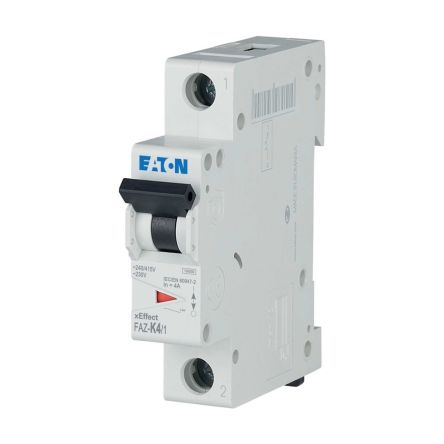 Eaton xEffect FAZ MCB, 1P, 4A Curve K, 230V AC, 48V DC, 10 kA Breaking Capacity [278594 FAZ-K4/1]; 259-185