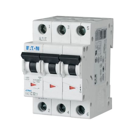 Eaton xEffect FAZ MCB, 3P, 2.5A Curve B, 400V AC, 10 kA Breaking Capacity [278836 FAZ-B2,5/3]; 259-197