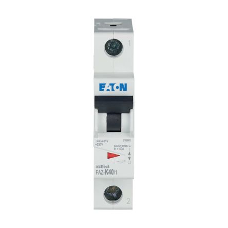 Eaton xEffect FAZ MCB, 1P, 40A Curve K, 230V AC, 48V DC, 10 kA Breaking Capacity [278603 FAZ-K40/1]; 259-572