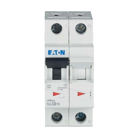Eaton xEffect FAZ MCB, 1+N, 8A Curve C, 230V AC, 10 kA Breaking Capacity [278669 FAZ-C8/1N]; 259-589