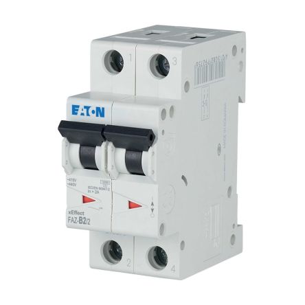 Eaton xEffect FAZ MCB, 2P, 2A Curve B, 400V AC, 10 kA Breaking Capacity [278722 FAZ-B2/2]; 259-602