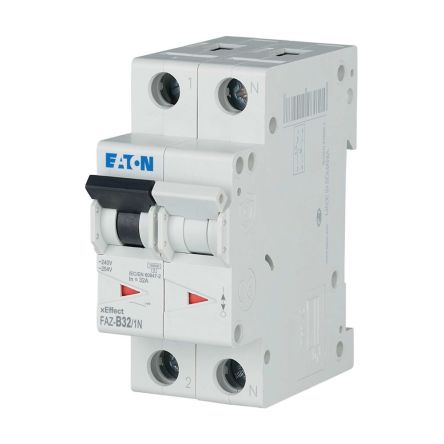 Eaton xEffect FAZ MCB, 1+N, 32A Curve B, 230V AC, 60V DC, 10 kA Breaking Capacity [278651 FAZ-B32/1N]; 259-723