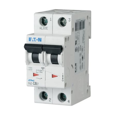 Eaton xEffect FAZ MCB, 2P, 1.6A Curve D, 400V AC, 10 kA Breaking Capacity [278770 FAZ-D1,6/2]; 259-743